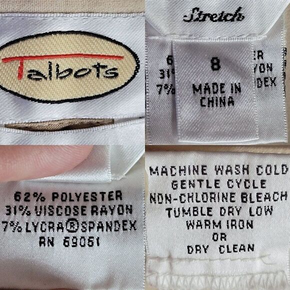 Vintage 90s Talbots High-Rise Stretch Dress Pants 8 Beige Tapered Split Hem - Picture 4 of 12